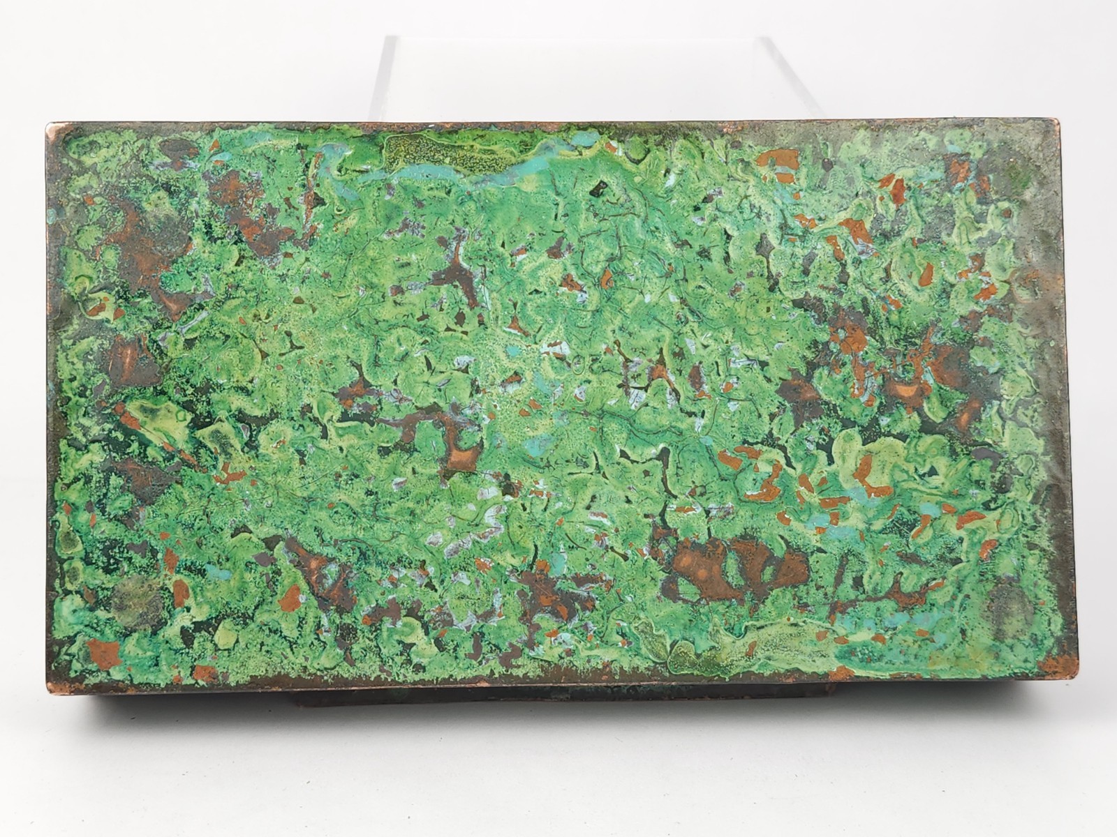 Vintage Peru Enameled Copper Cigarette Trinket Box Silver Tone Metal Bird Bull