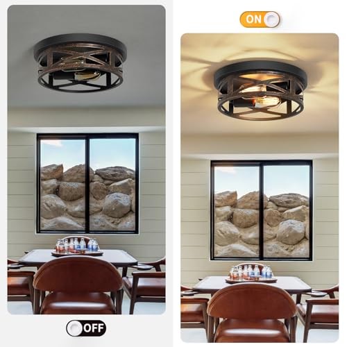 2 Pack Flush Mount Ceiling Light,Farmhouse Hallway 10in-Rustic Black-2 Pack