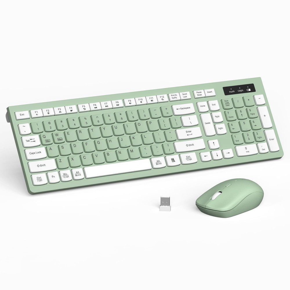 Wireless Keyboard and Mouse Combo, Full-Sized Wireless Keyboard and Adjustabl...