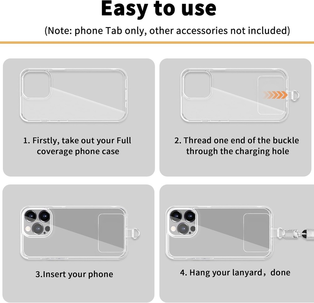TACOMEGE 2pcs Transparent Phone Tether Tabs for Clear Cases, Cell