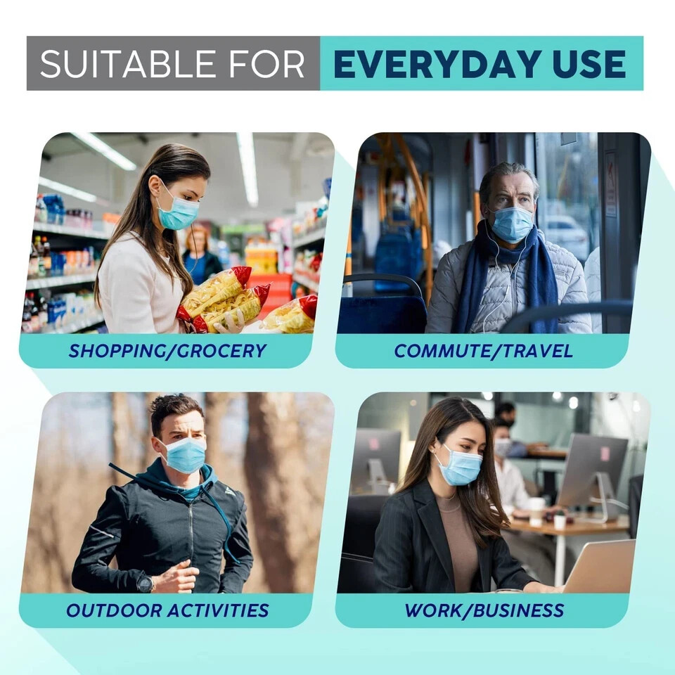 50/100 Pcs Blue Disposable Face Cover 3-Ply Filter Breathable Earloop Masks