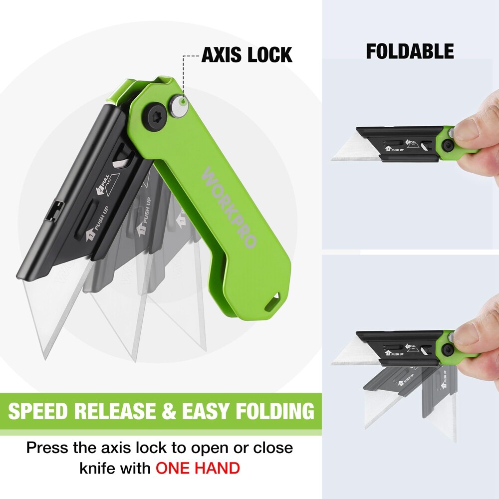 WORKPRO 2PC Mini Folding Utility Knife Box Cutter Quick Change Blade Razor Knife