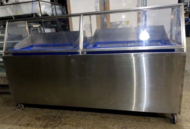 Custom Win-holt Sea Food Ice Bin Insulated Display Table w/ Cambro Bar Bases