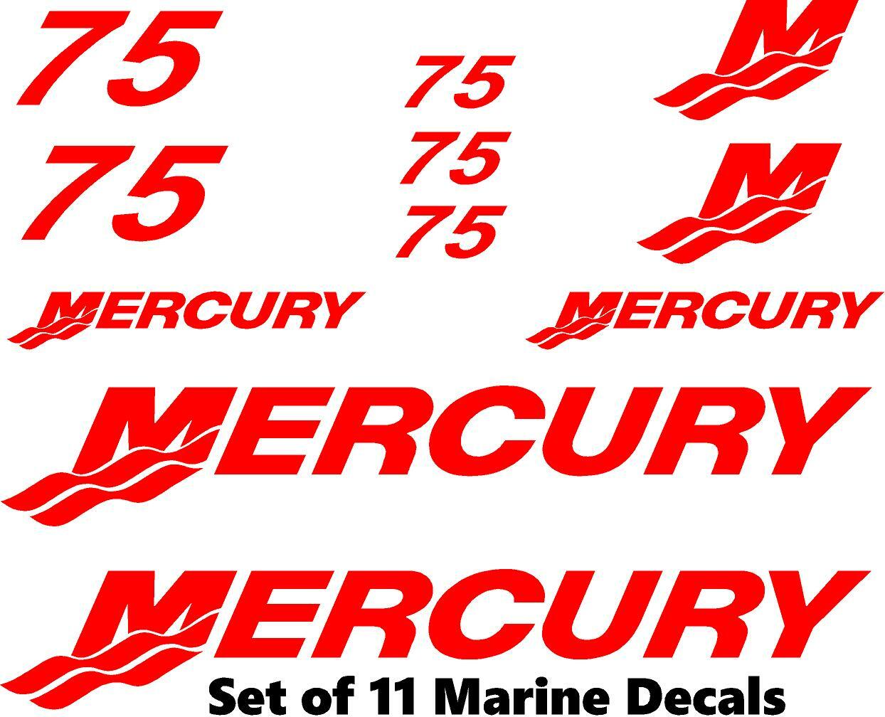 (11pc) Set of 75 Hp Mercury outboard cowling decal set custom color choices