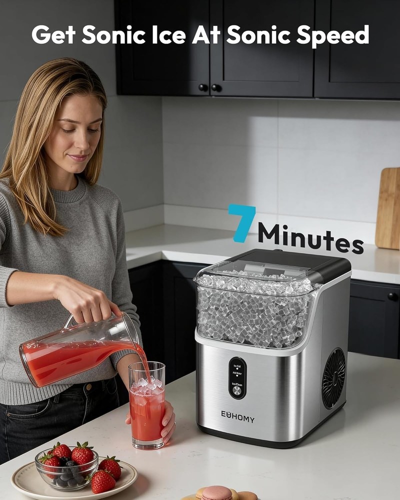 Fast Countertop Sonic Ice Maker, Self-Cleaning
