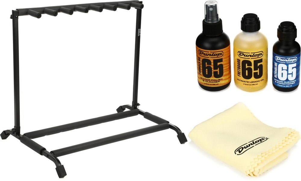 Rok-It 7-space Folding Guitar Rack + Dunlop 6504 Value Bundle