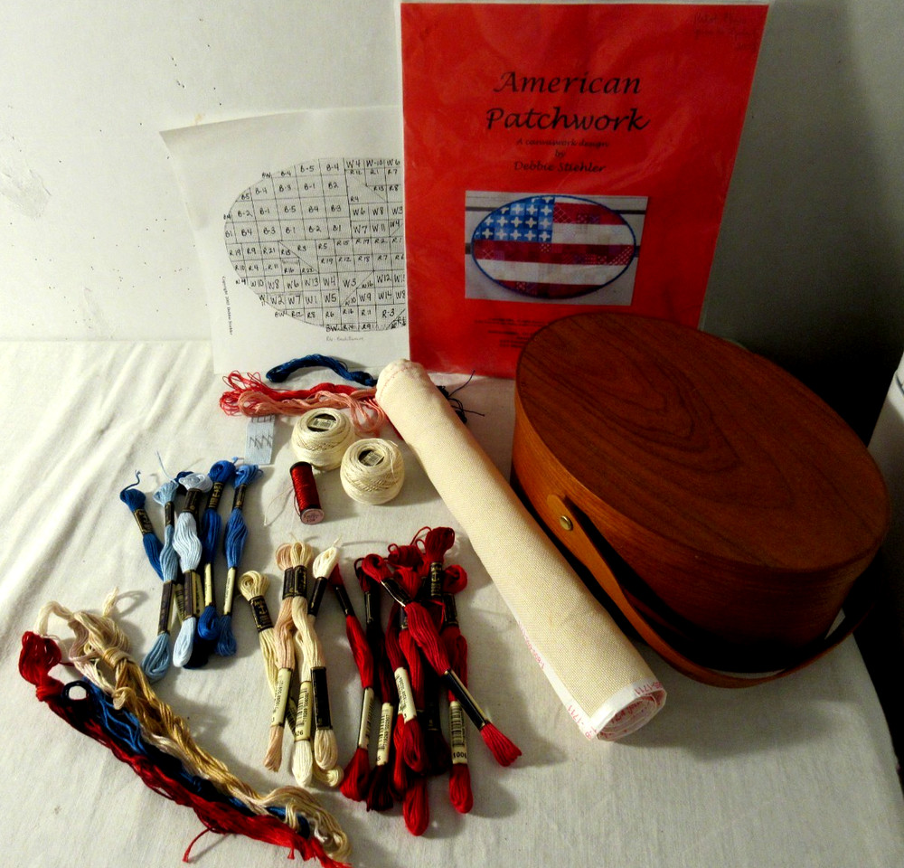 HTF Debbie Stiehler AMERICAN PATCHWORK Needlepoint KIT w/ Shaker BOX!