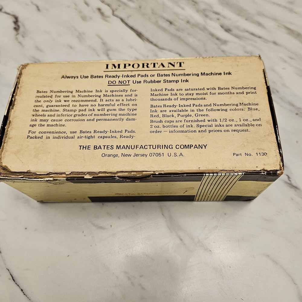 Bates Standard Multiple Movement Numbering Machine Stamp 6 Wheels Style E