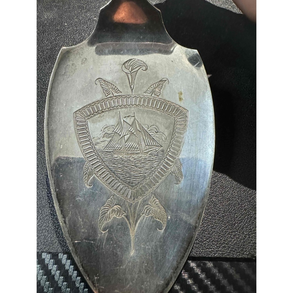 Crown PCo A1 Silverplate Dessert Server Spoon Engraved Vintage Decorative Handle