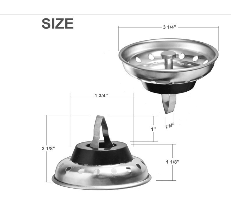 2 Pack - Kitchen Sink Strainer and Stopper Combo Basket Spring Clip Replacement