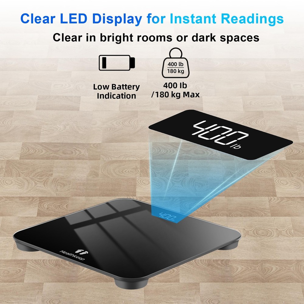 Digital Bathroom Scale for Body Weight: High-Precision 4-Sensor Accuracy, LED...
