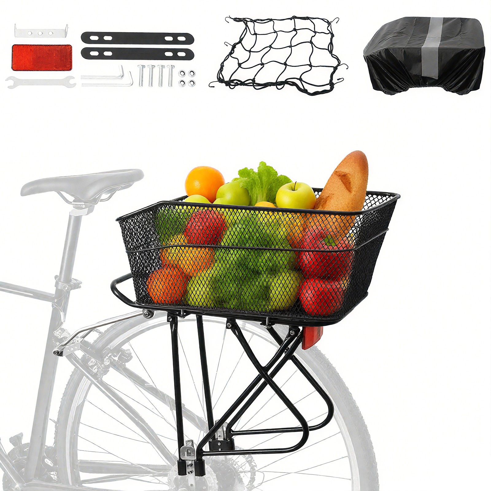 Bicycle Rear Cargo Rack Carrier Bracket Luggage Pannier Cycle Seat w/Rear Basket