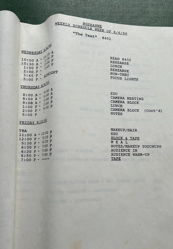 Original Roseanne TV Production Script "The Test" 1990 Final Draft