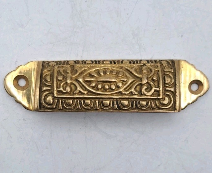 Antique Reproduction Bin Pull Drawer Pull Handle Cast Brass Hardware