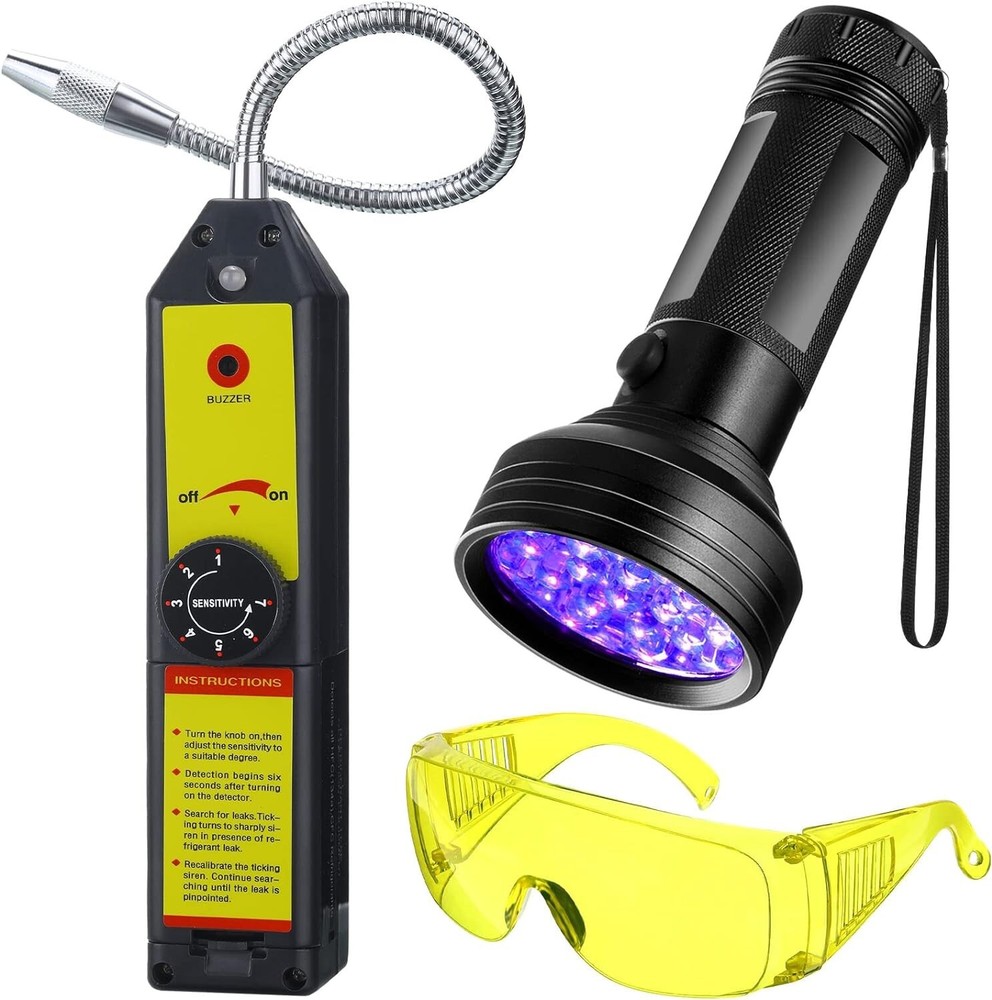 Comprehensive Refrigerant Leak Detection Kit with LED Flashlight and UV Glasses