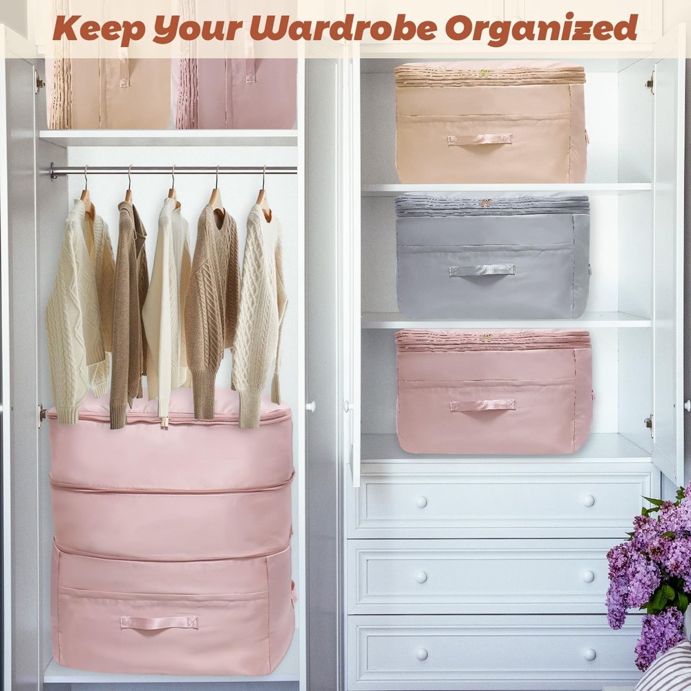 2025 Ultra Space Saving Self Compression Organizers, 2 Pack Double Zipper Com...