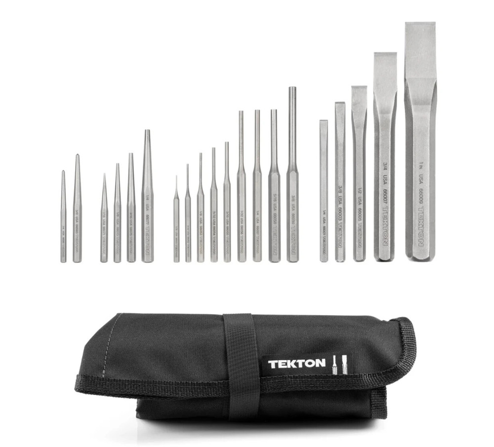 TEKTON Punch and Chisel Set with Pouch, 20-Piece Center, Solid, Pin, Chisel -USA