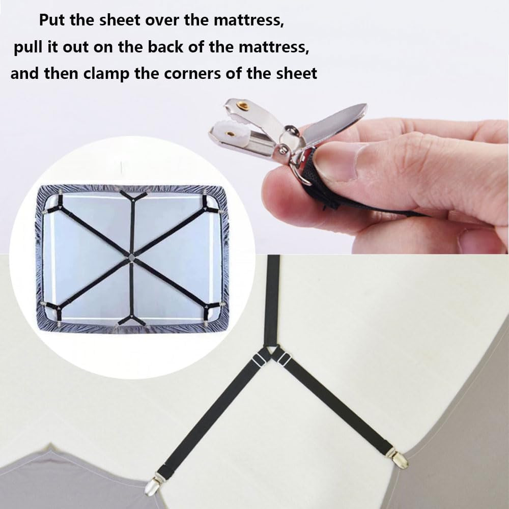 Elastic Sheet Fasteners for Staying Bedsheet Flat, Adjustable Bed Sheet Holder S