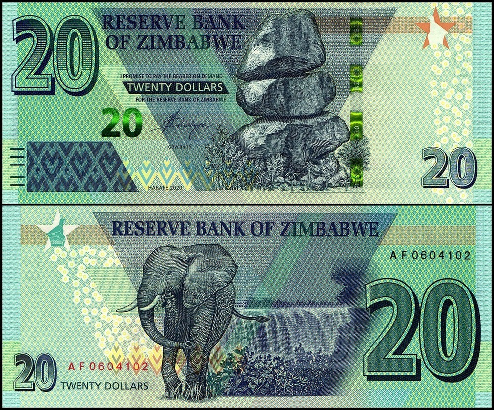 Zimbabwe 20 Dollars, 2020, P-104, UNC