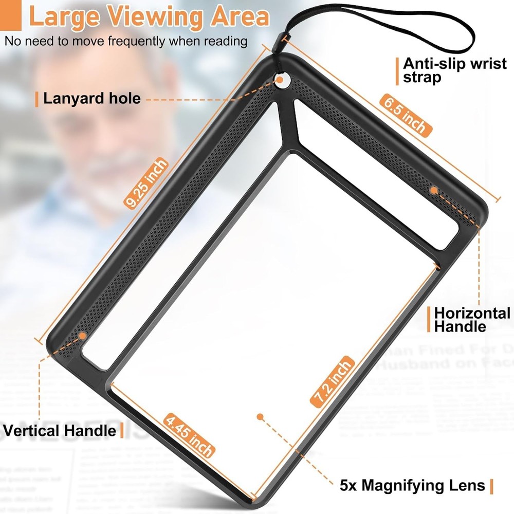 5X Full Page Magnifying Glass for Reading, Lightweight Rectangular Magnifier ...