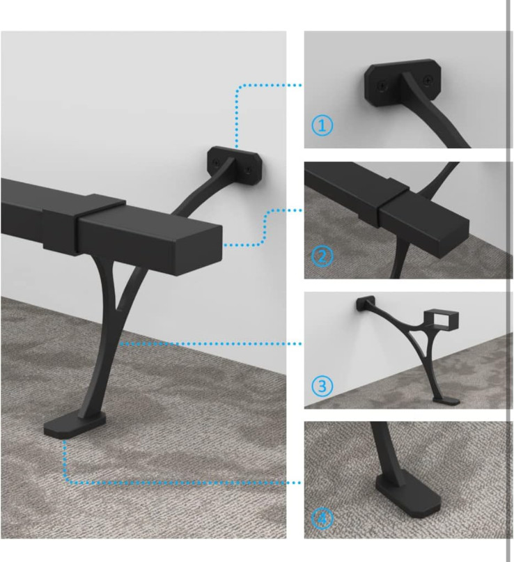 Foot Rail Kit Railing Hardware Undercounter Mount Hardware Improve Comfort 4' Bl