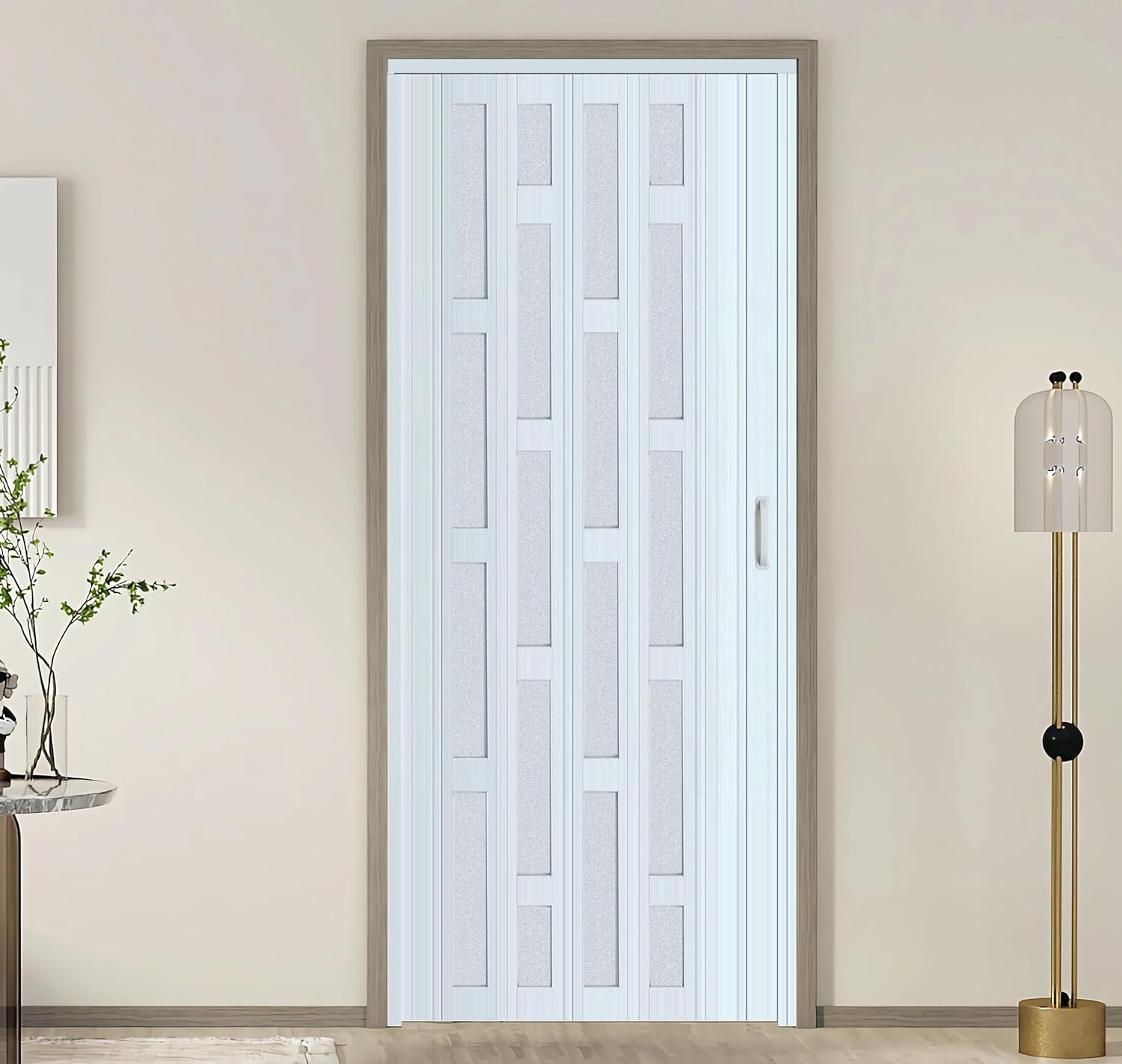 PVC Accordion Door with Frosted Acrylic Glass,Installation Hardware Included