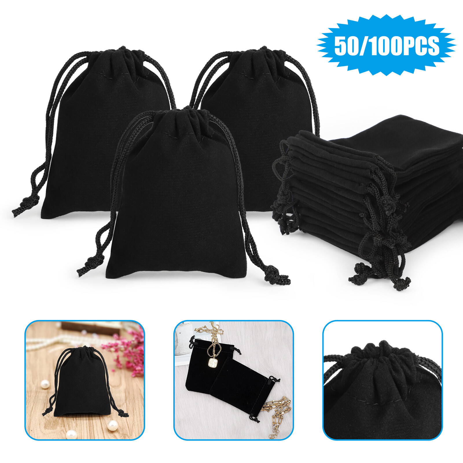 50/100Pcs Velvet Drawstring Velour Gift Pouches Ring Jewelry Bag Wedding Favors