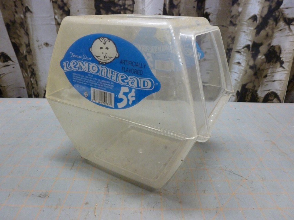 (E) VTG EMPTY Lemon Head Pan Ferrara Candy Counter Jar, Plastic Container