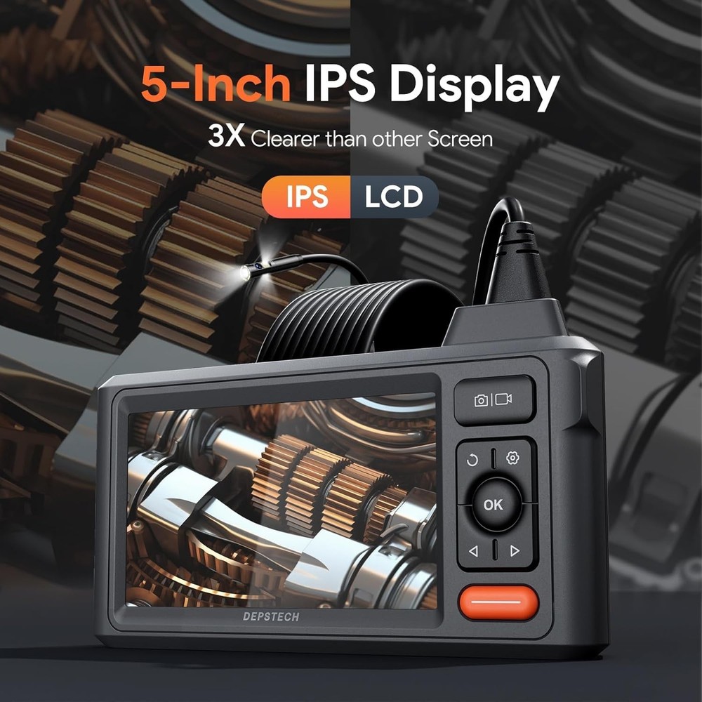 Borescope Camera with 50ft Cable and Built-In Light for Pipe Inspection