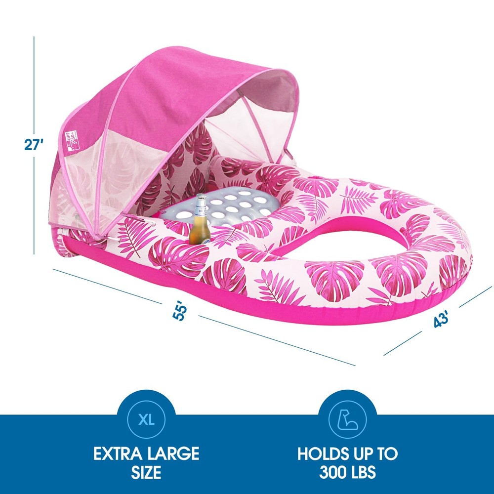 Extra Large Inflatable Pool Float with Canopy and Cup Holder - Pink