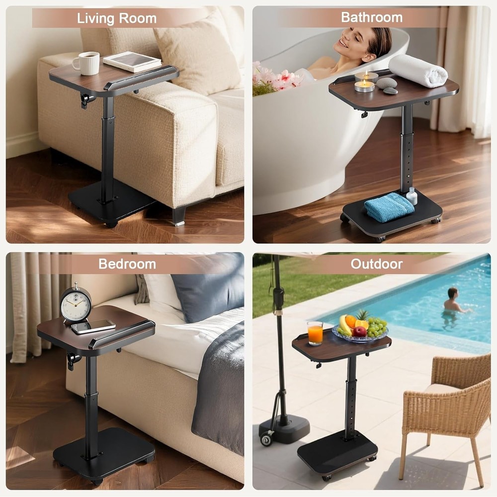C Table End Table Adjustable Height Rolling TV Tray Table Small Spaces