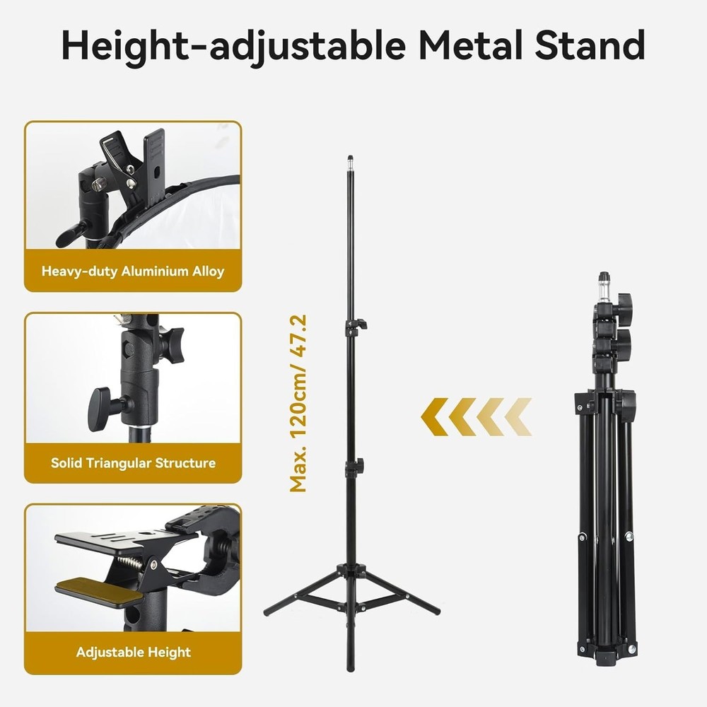 24"/60cm Light Reflector with Stand, 5-in-1 Portable Round Light Diffuser Tra...
