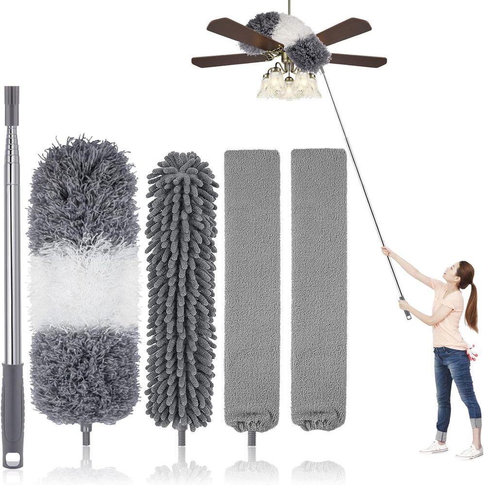 Microfiber Feather Duster Kit with Extension Pole (30–100") – Bendable Washable