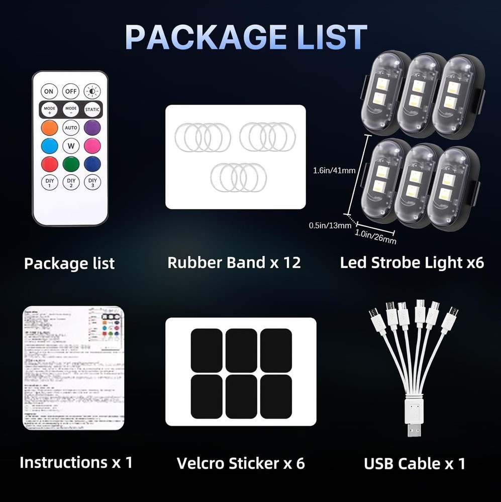 6PCS Wireless LED Lights for Car with Remote Control, High Brightness Wireles...