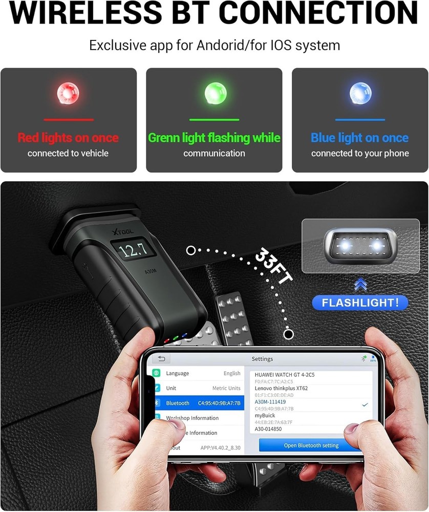 XTOOL A30M V2.0 KIT BT OBD2 Scanner Code Reader Full System Car Diagnostic Tool