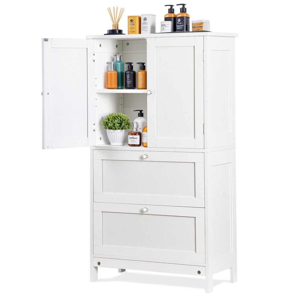 Storage Floor Cabinet Freestanding Entryway Storage Unit Console Table White