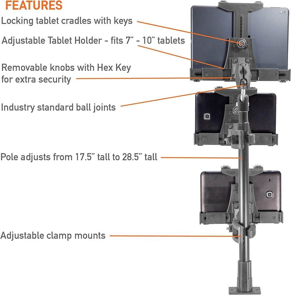iBOLT Dock'n Lock POS Locking Drill Base Mount w/ 3 Tablet Holders