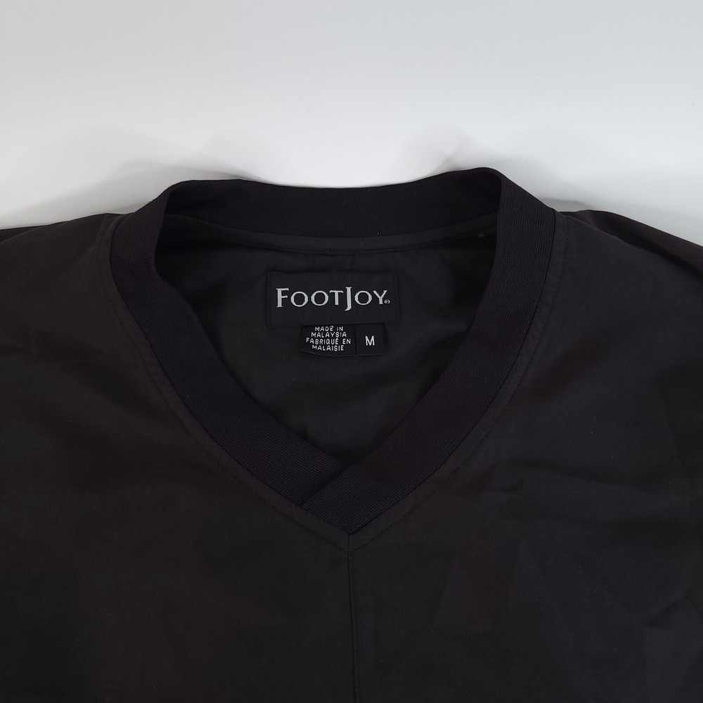Footjoy Jacket Mens Medium Black Performance Golf Pullover Gold Sleeve Spell Out
