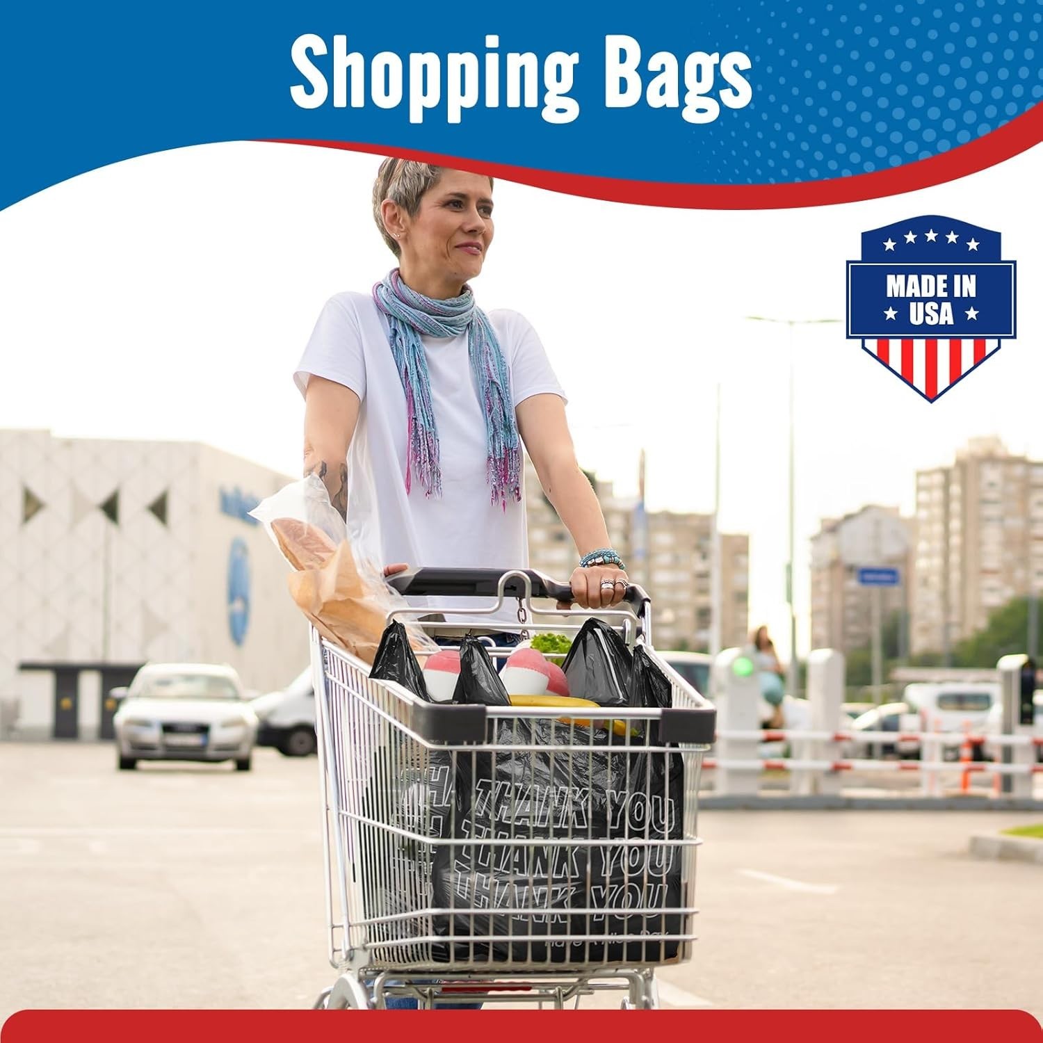 1000 Black Thank You T-Shirt Bags 12" x 6.5" x 21" Plastic Grocery Shopping Bags