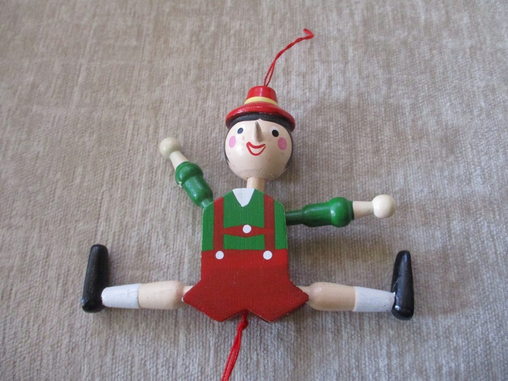 Handcrafted Wooden Bavarian Acrobat Toy Pull String Decor