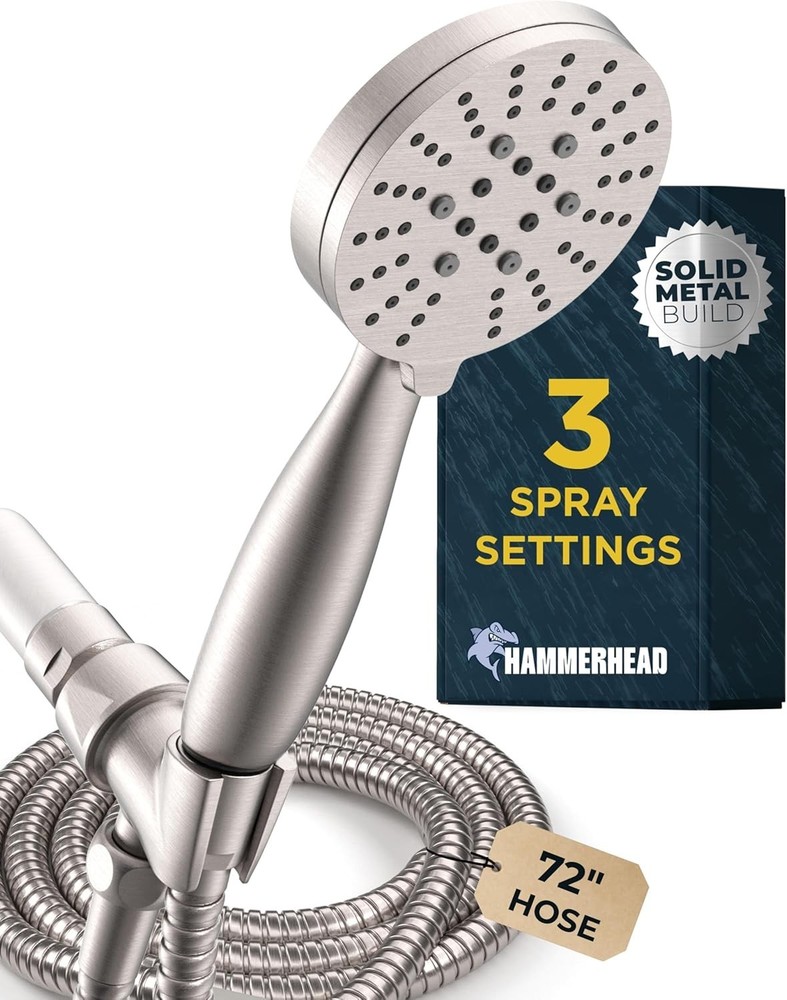 HammerHead Showers® Solid Metal 3-Spray Handheld 2.5 GPM, Brushed Nickel