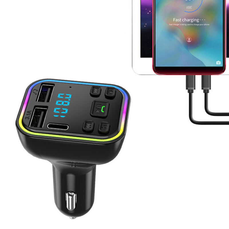 Bluetooth 5.0+ Car BT Wireless FM Transmitter Adapter Hands-Free 2USB PD Charger