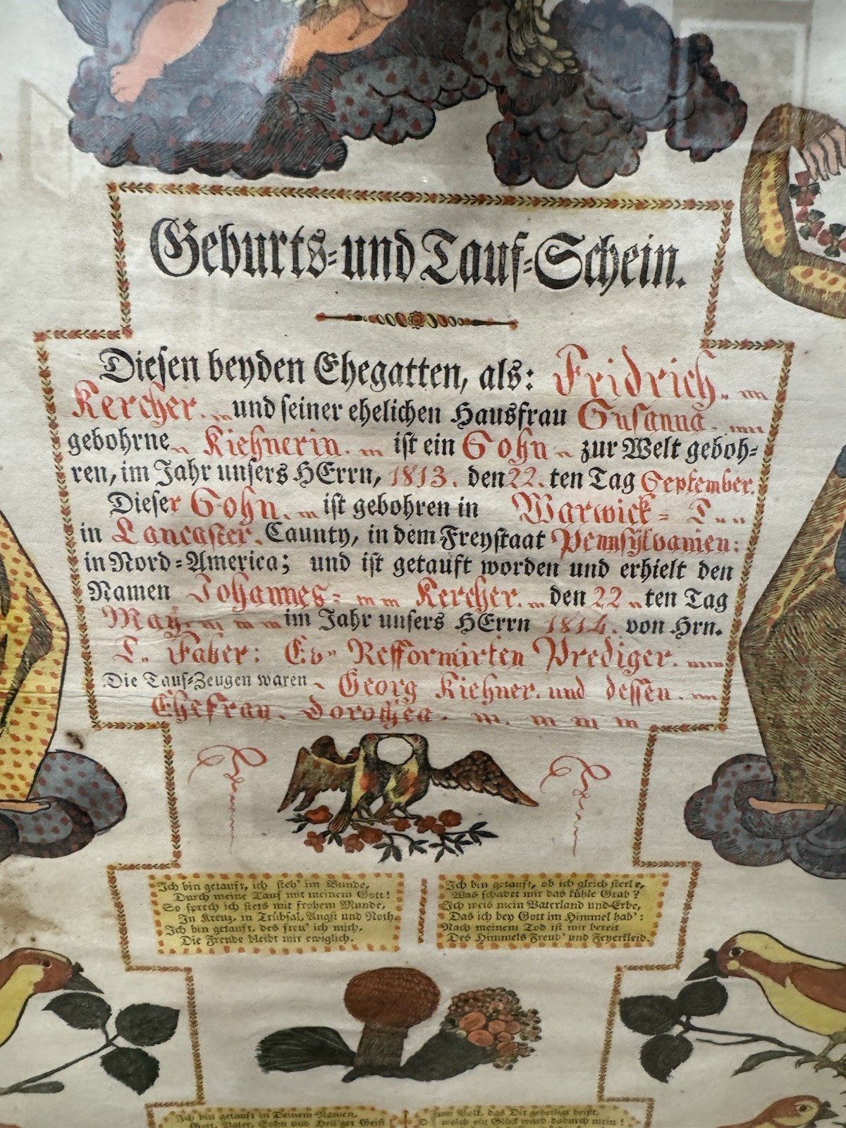 Antique Johann Ritter Taufschein Birth Certificate And Baptism 1814