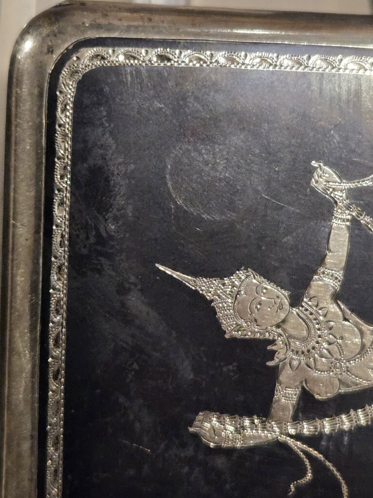 VTG Siam Thailand Solid Sterling Silver & Niello Dancer Etch Cigarette Case Box