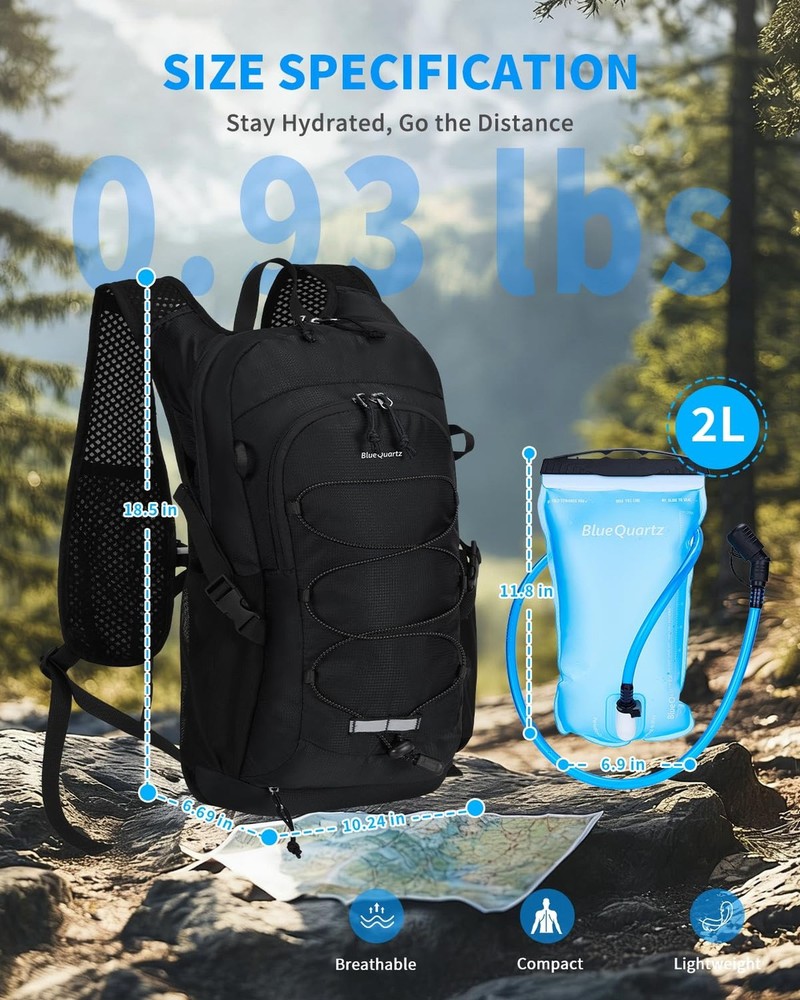 Blue Quartz Hydration Backpack with 2L Water Bladder, 18L Hiking Backpack for...