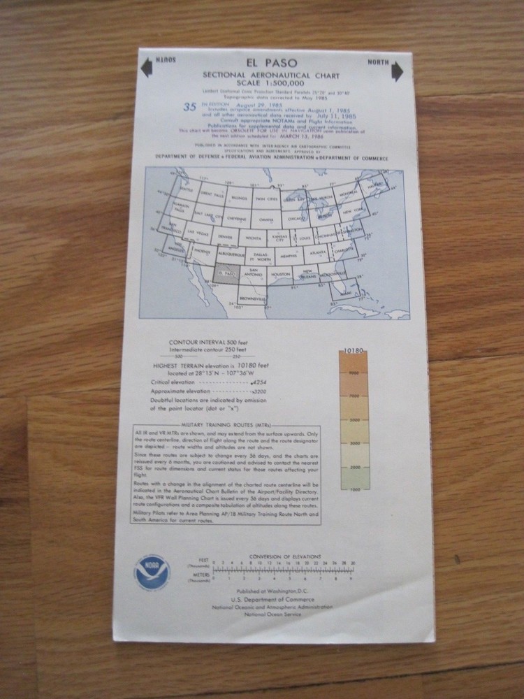Aeronautical Chart El Paso 1985 Vintage
