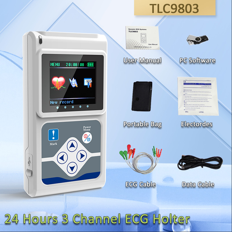 24-hour 3-channel Holter ECG machine with free PC software