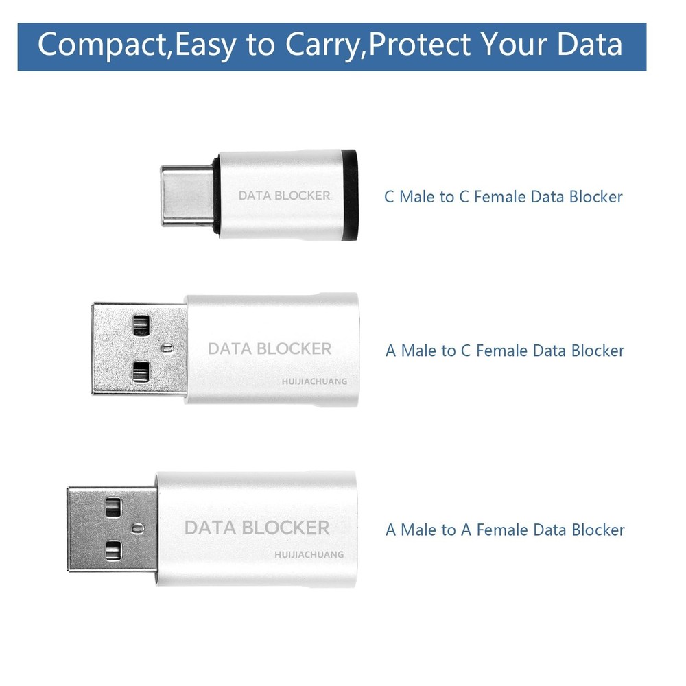 USB C Data Blocker and USB A Data Blocker 3 Pack, Only for Charge, Protect Ag...