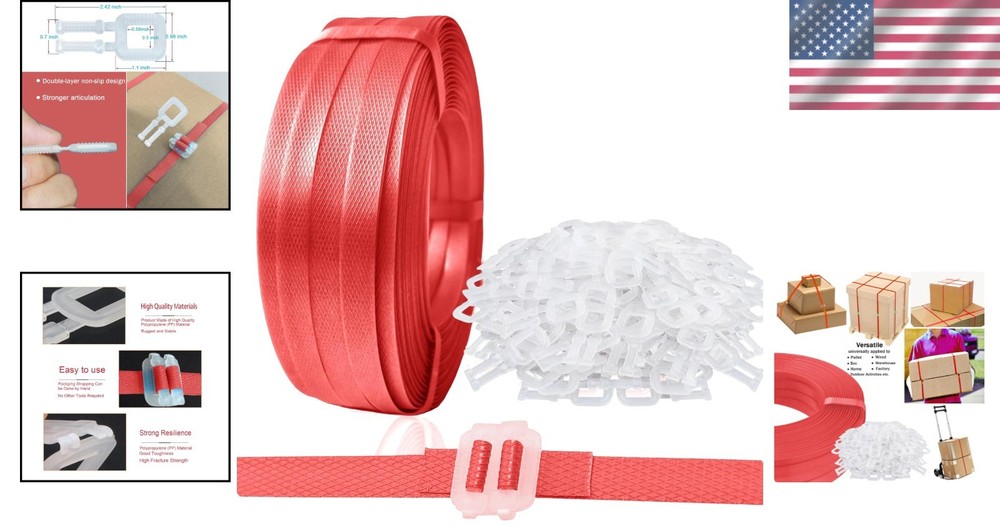 1/2" x 500' Red Polypropylene Strapping Kit with 100 Buckles - Secure Packaging