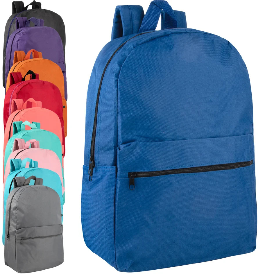 17" Kids Backpacks Bulk (24 Pack) – Solid Color School Backpacks, Assorted Color